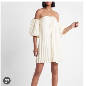 Express pleated off shoulder white dress